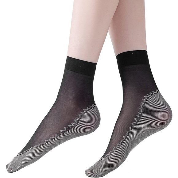 Women's Black 10 Pairs Nylon Ankle Short Sheer Socks - Picture 1 of 6